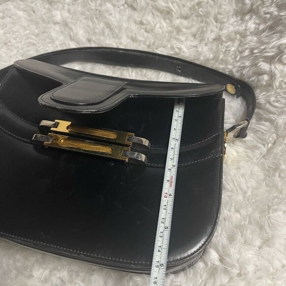 Comtesse vintage leather black adjustable one strap Satchel gold tone hardwares - Picture 6 of 10